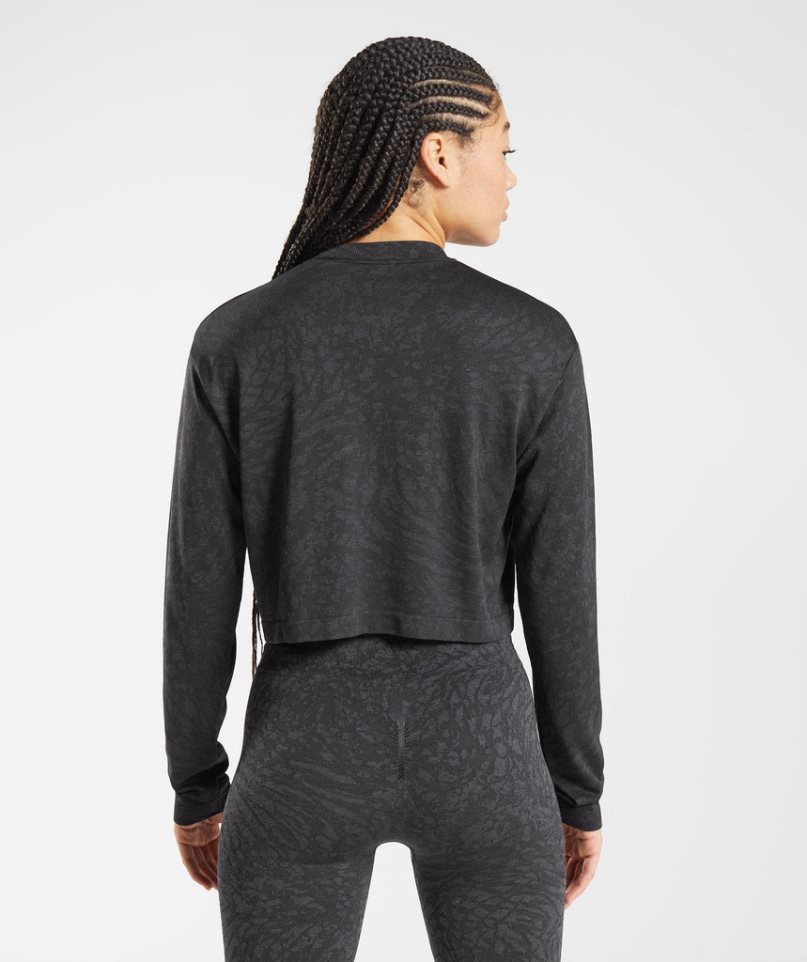 Women's Gymshark Adapt Animal Seamless Long Sleeve Top T-Shirts Black | NZ 3HMOJY